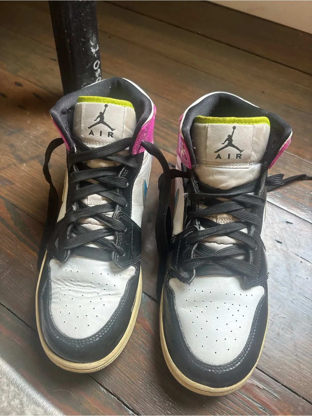 Jordan Women's High Top Sneakers in Pink, Blue, Lime, Black, White